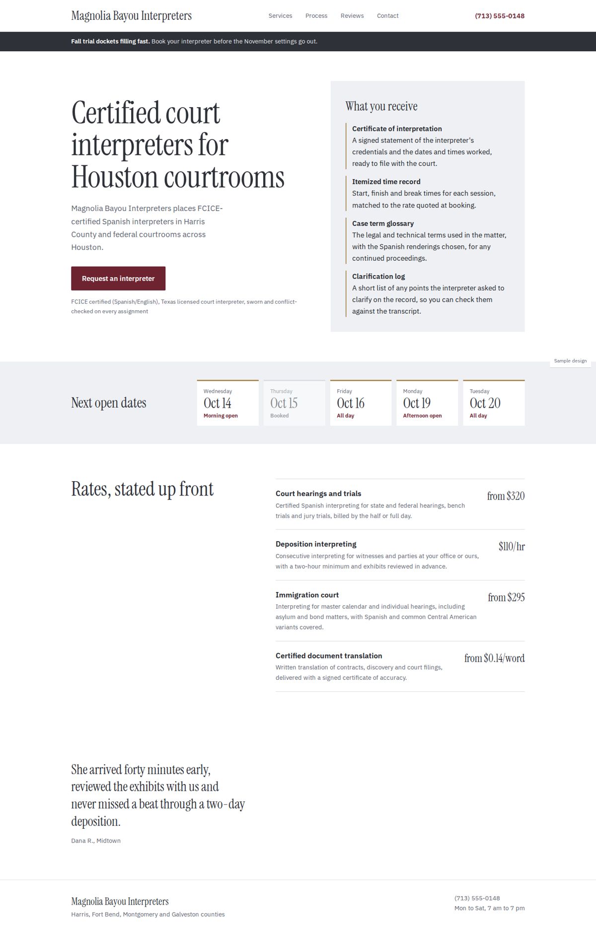 Full page of a sample business website, desktop view